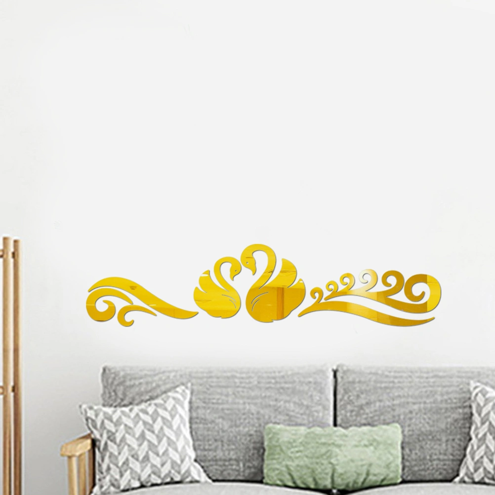 1PC Swan DIY Mirror Wall Sticker Acrylic Crystal Mirror Sticker Wall Decal for Home Living Room Bedroom Bathroom (Golden Small Size)