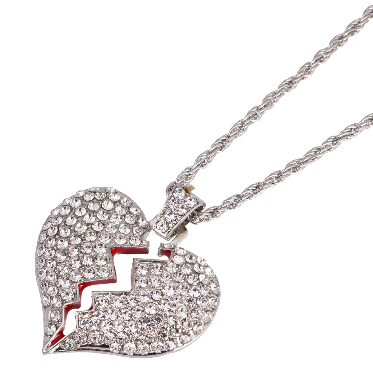 Broken Heart Shaped Necklace Rhinestone Neck Pendant Alloy Neck Jewelry Neck Decoration Silver
