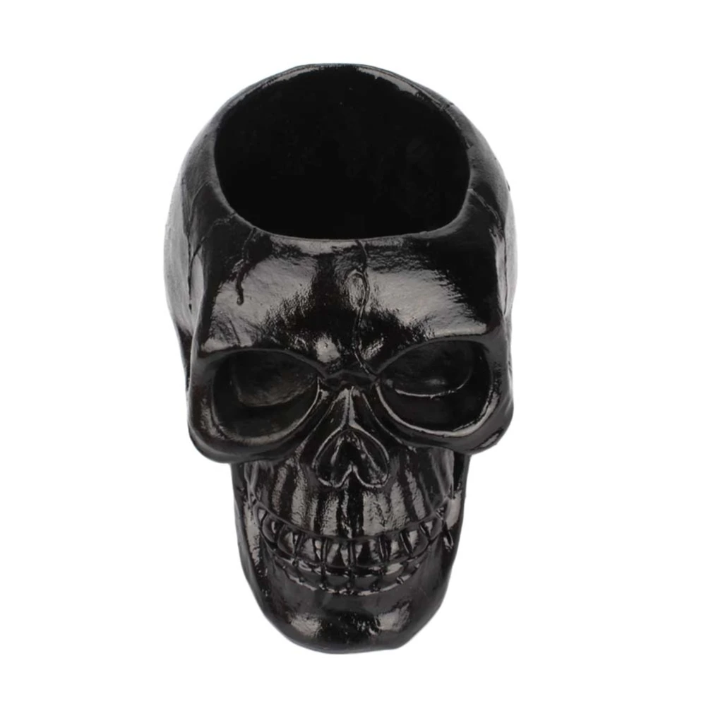 Creative Skull Storage Box Pen Holder Resin Statues Home Desk Decor Halloween Party Ornaments Decoration (Black)