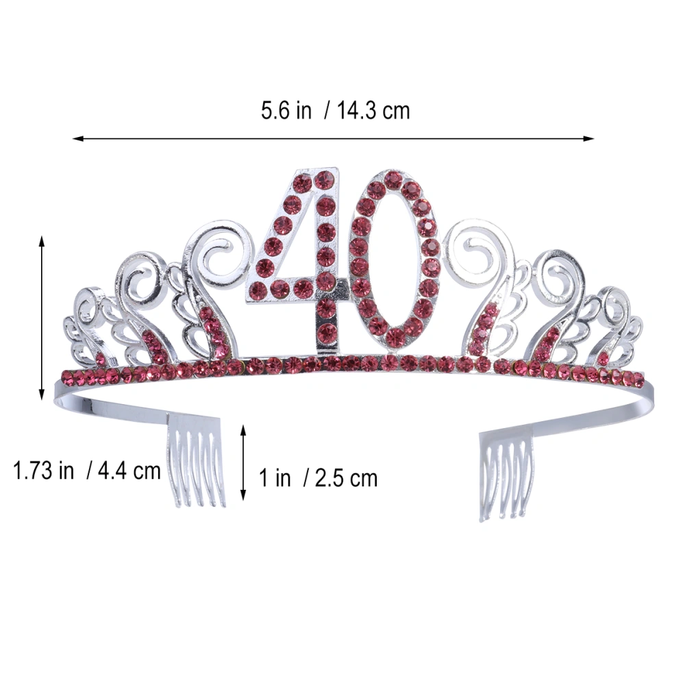 Birthday Crystal Red Rhinestone Tiara Queen Crowns Dance Party Headband Hair Combs Clip for Women's 40th Birthday Party Favor