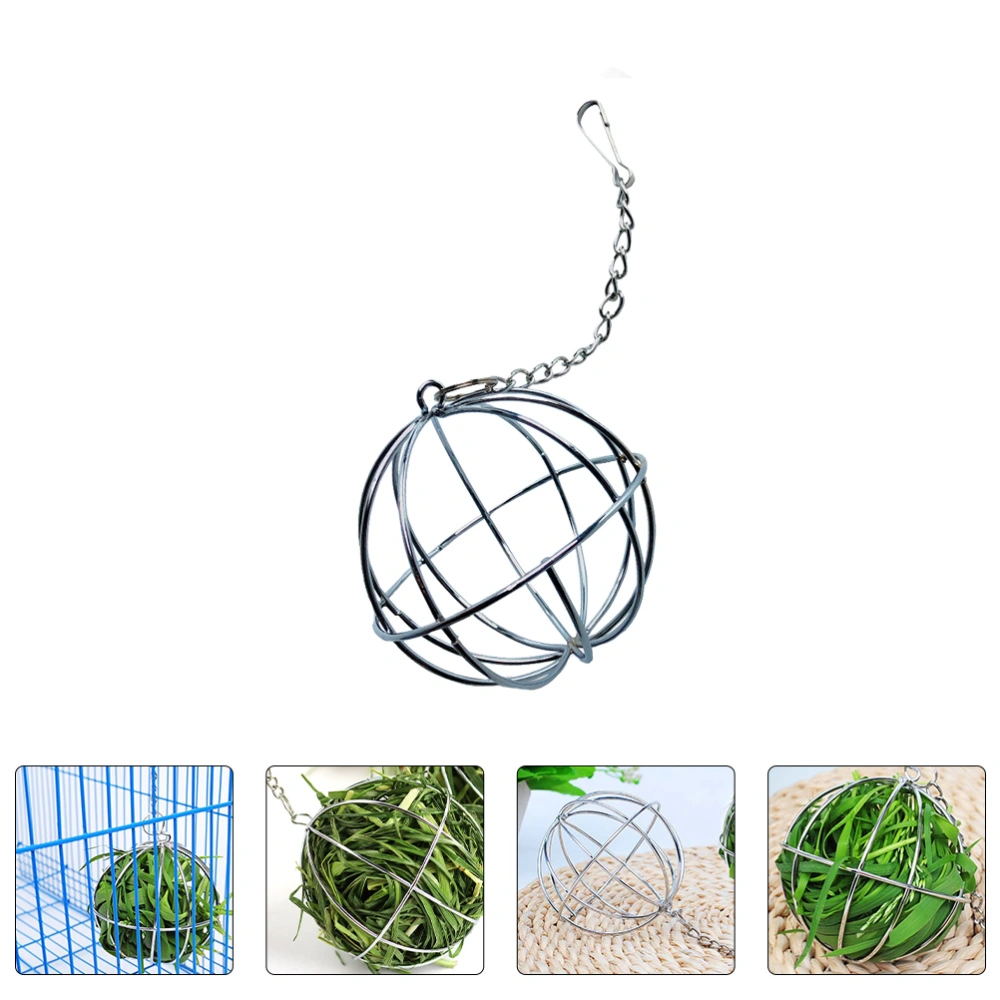 1pc Sphere Hamster Rabbit Feeder Pet Grass Dispenser Hanging Feeding Ball Silver