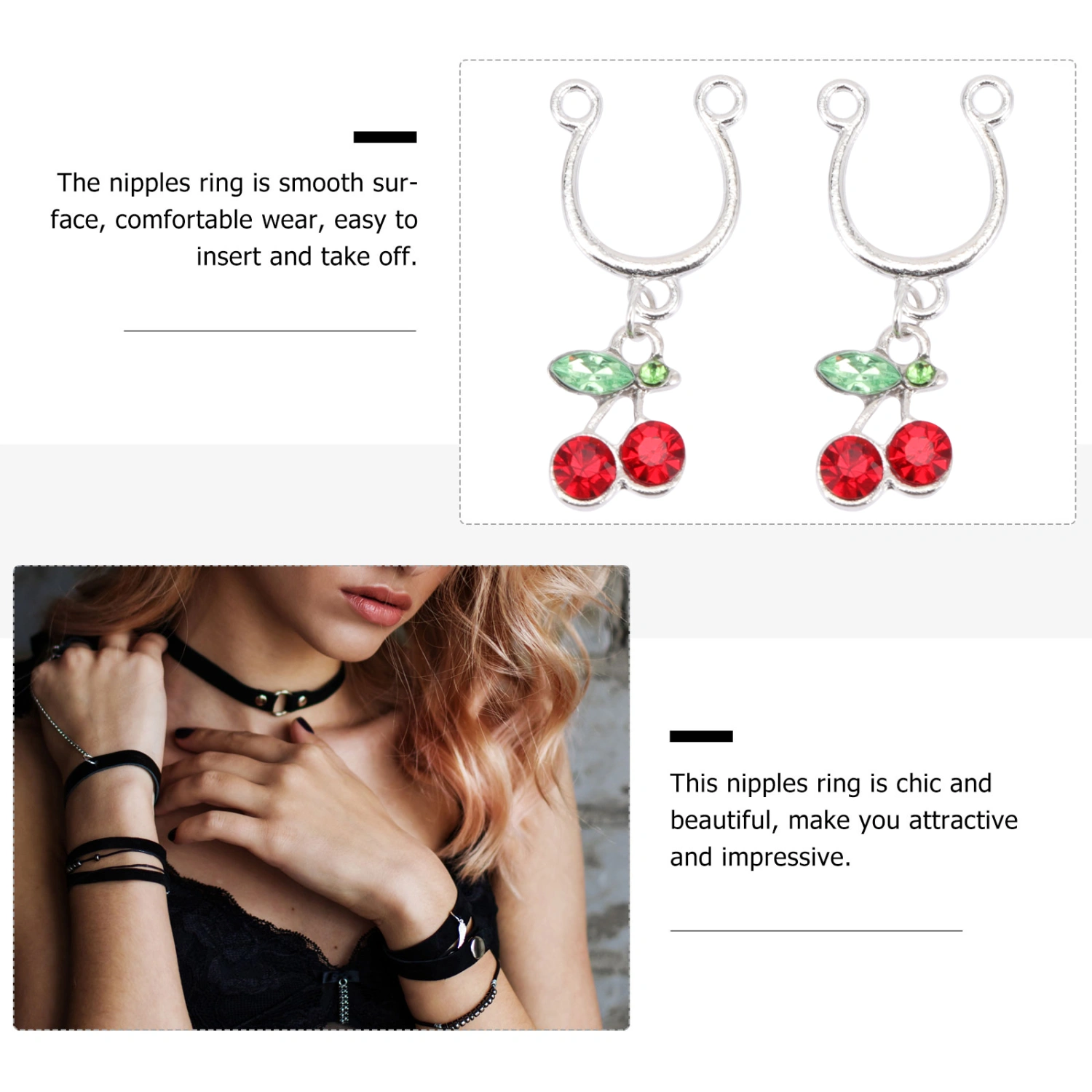 1 Pair Cherry Nipples Noose Non Piercing Nipples Rings Nipples Jewelry