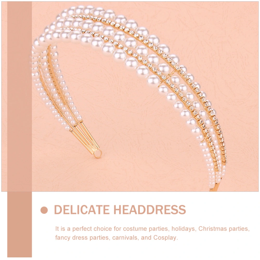 Wedding Three-deck Pearl Hairband Bridal Delicate Headdress Dress Costume