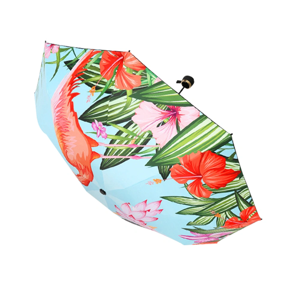 Flamingo Pattern Umbrella 8 Bone Black Plastic Sun Protection UV Sun Umbrella