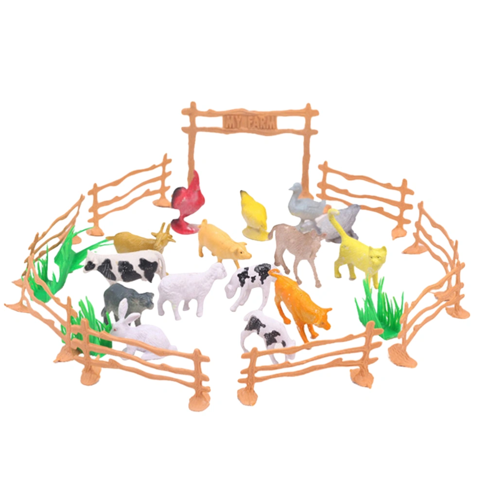 28pcs Farm Animal Model Toys Similation Toy with Door Fences Educational Cognition Toy for Kids(15pcs Animals + 4pcs Grass + 8 Fence + 1pc Door)