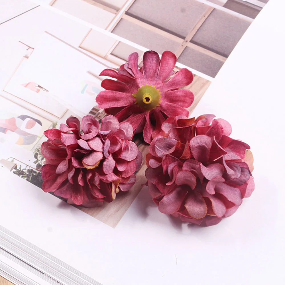 50 Pcs Diy Handmade Garland Material Simulation Hydrangea Head European Retro Chrysanthemum DIY Layout Decor Without Stems (Mixed Color)