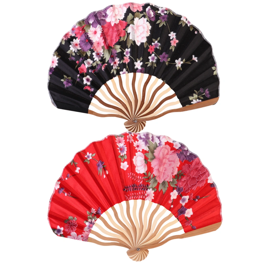 2pcs Japanese Style Folding Fan Creative Foldable Fan Delicate Unique Ornament Adornment Fan Small Present for Women Female (Red + Black)