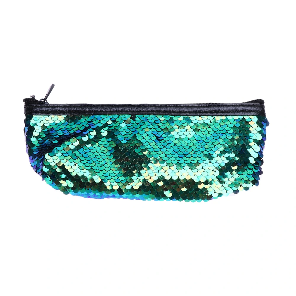 Students Bag Sequin Pouch Handbag Small Size Cosmetic Storage Bag for Women (Green and Black)