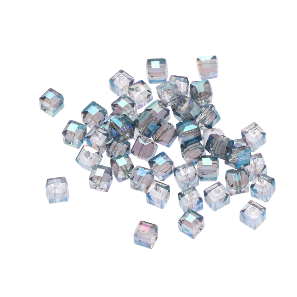 50PCS Crystal Bead Colorful 6MM Loose Beads Square Pattern Jewelry Accessories for DIY Necklace Bracelet Hanging Pendant(Magic Green)