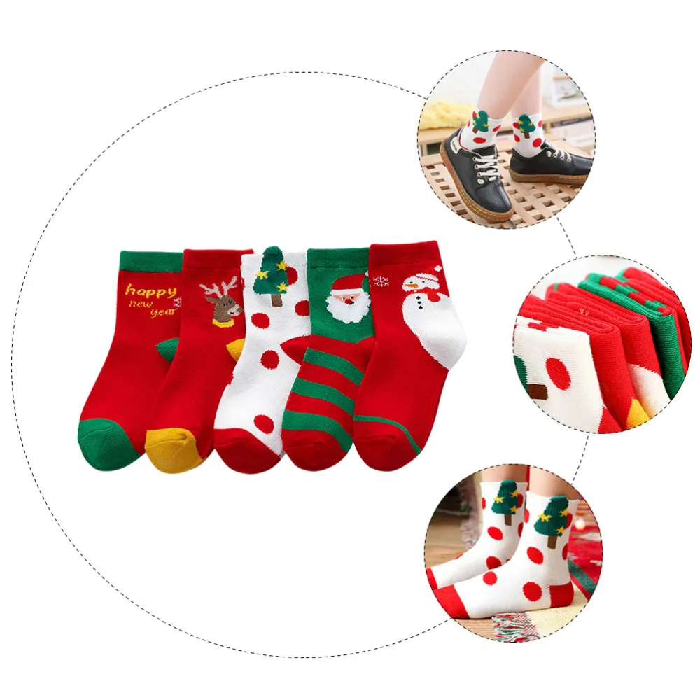 5 Pairs Lovely Child Christmas Socks Funny Children Christmas Mid-tube Socks