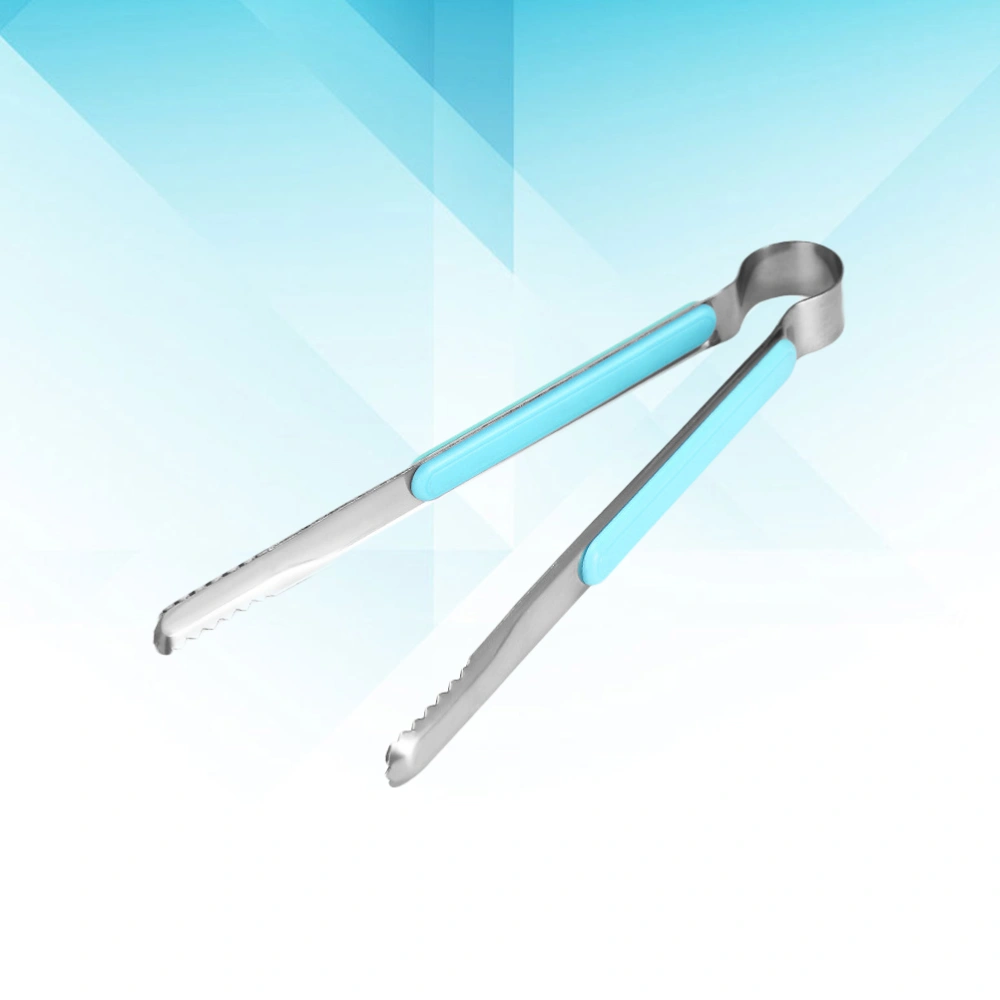 Barbecue Accessories Thick Stainless Steel Korean Barbecue Clip Stainless Steel Food Clip Barbecue Clip Barbecue Tool(Sky-blue+Silver)