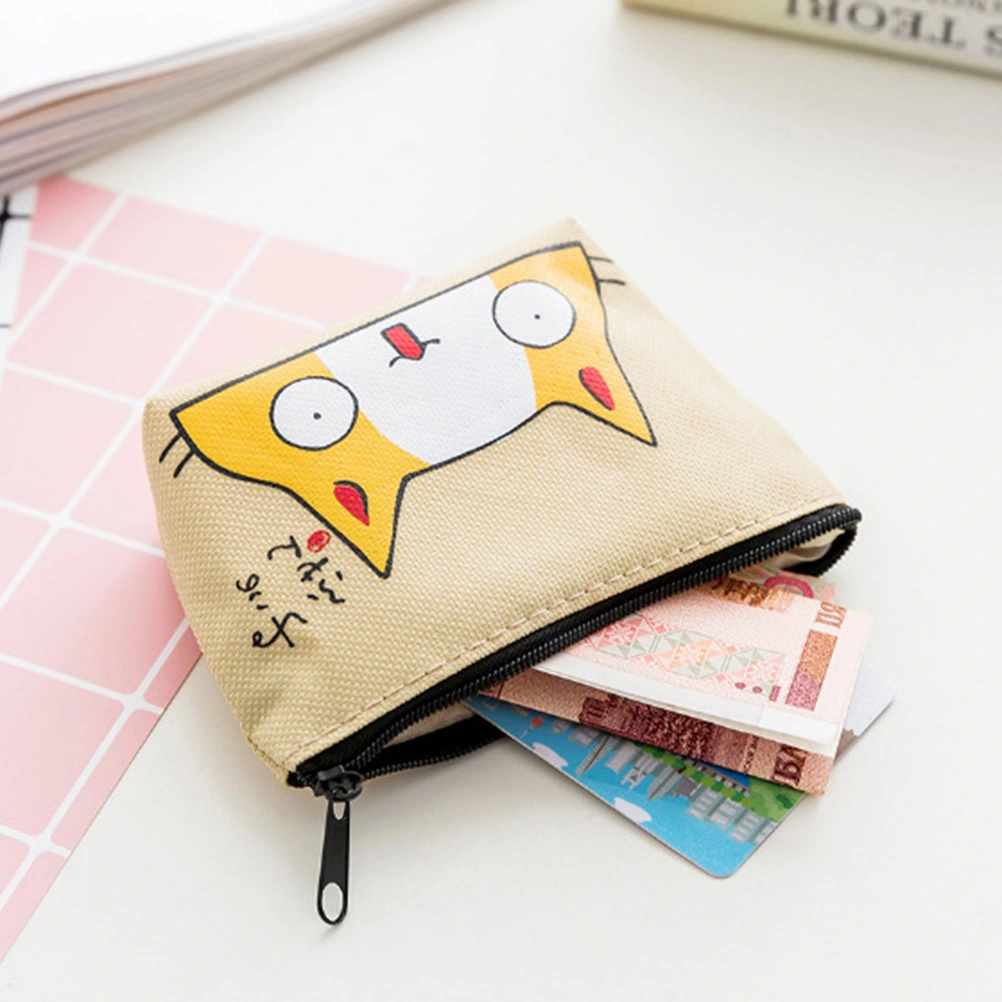 3pcs Cartoon Cat Printed Coin Purse Lovely Waterproof Oxford Cloth Wallets Portable Zippered Holder (Random Color)