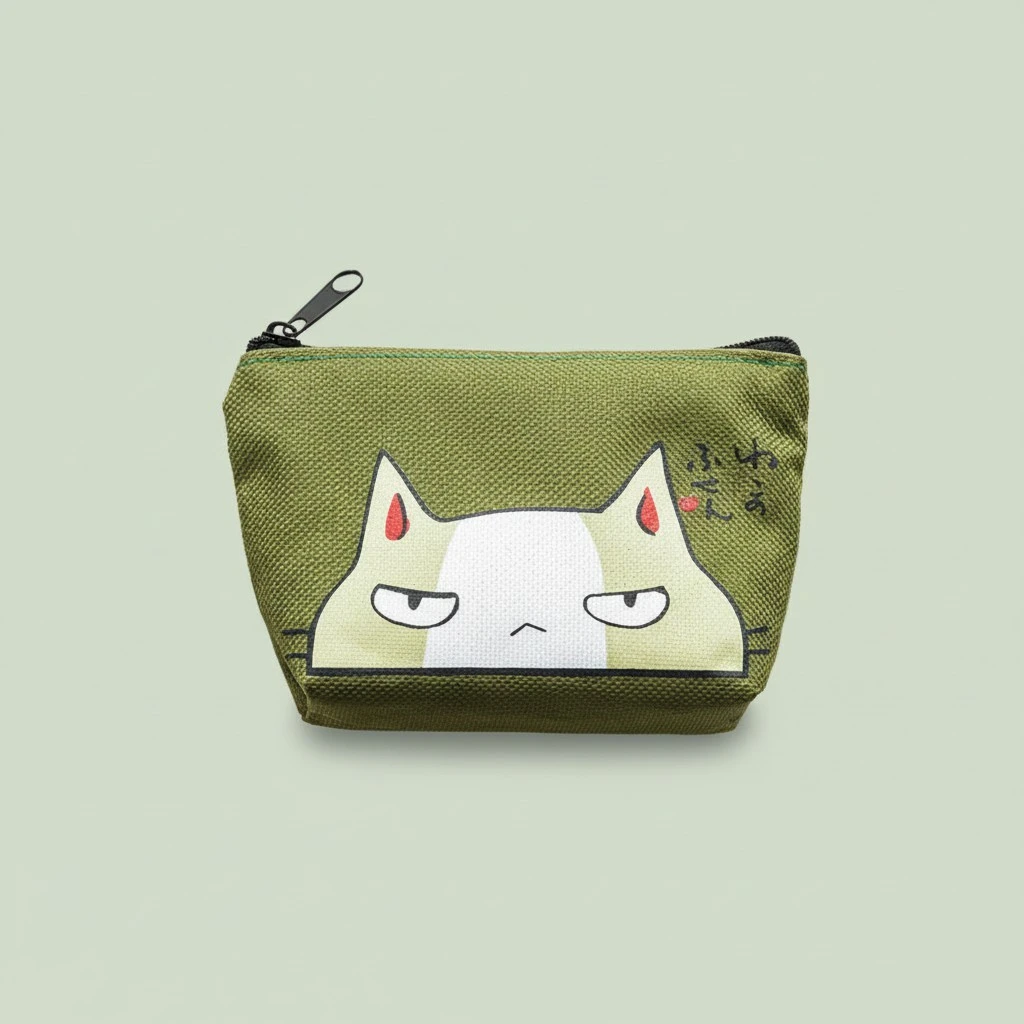 3pcs Cartoon Cat Printed Coin Purse Lovely Waterproof Oxford Cloth Wallets Portable Zippered Holder (Random Color)