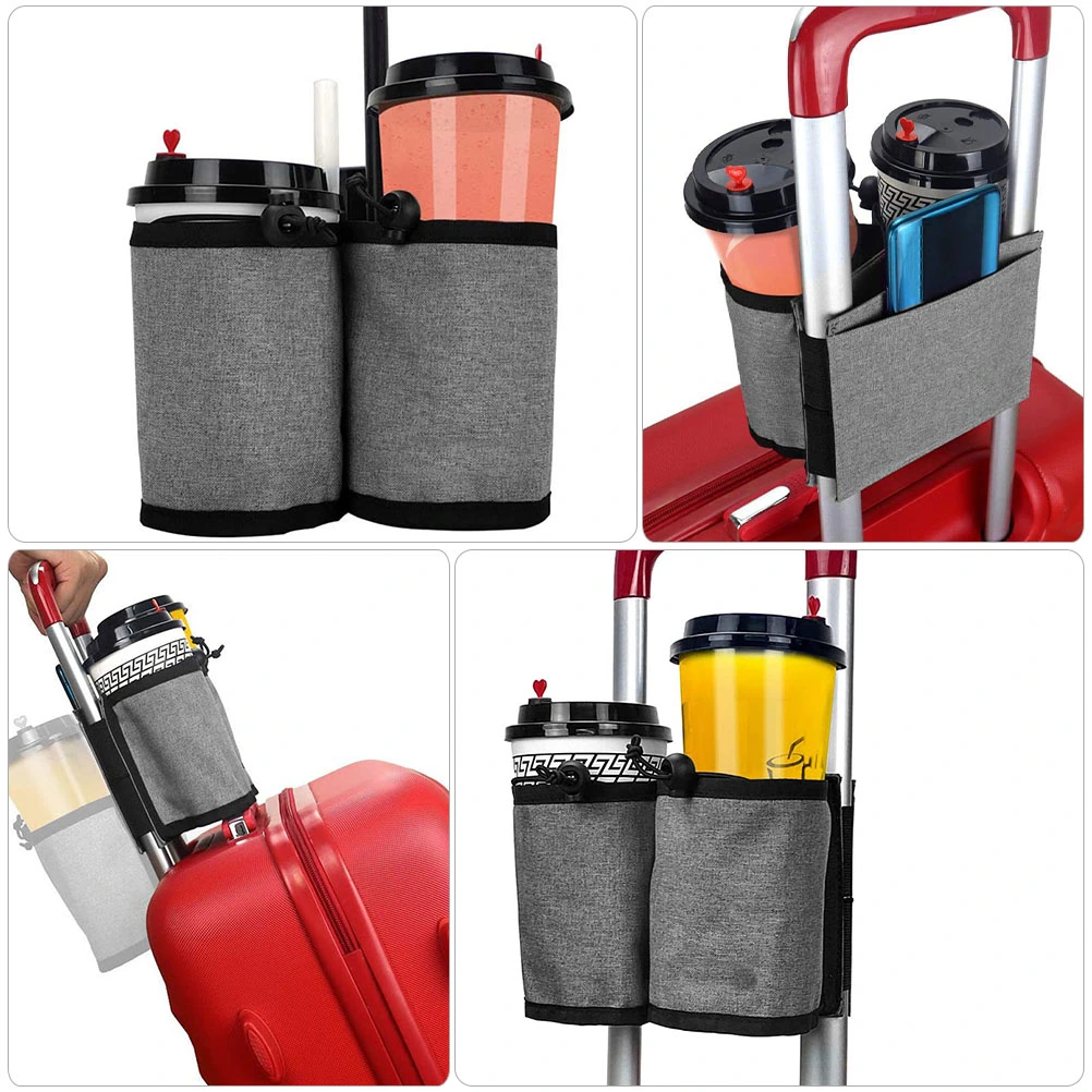 Luggage Travel Cup Holder Free Hand Drink Cup Pouch Mugs Tightening Drawstring