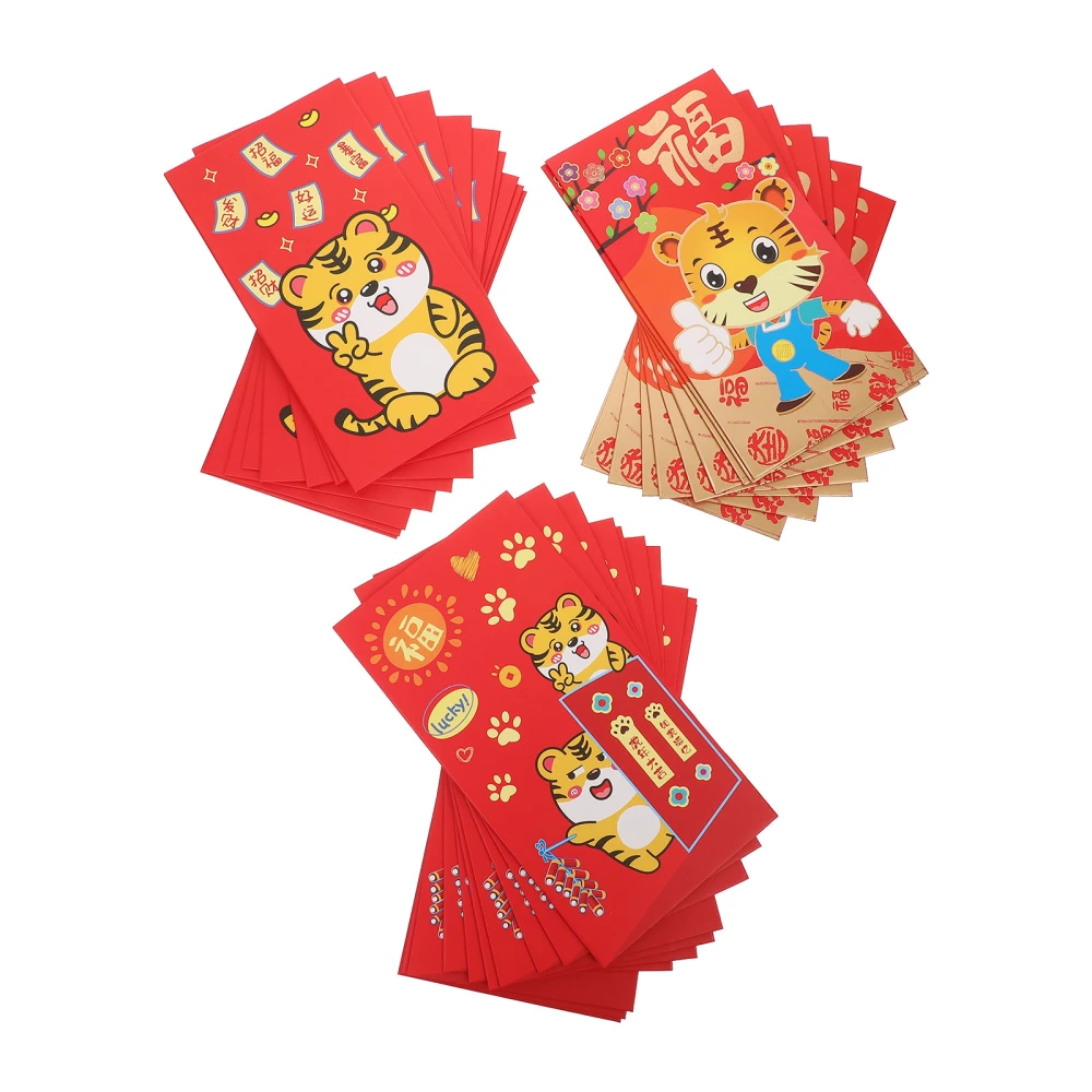 30pcs Creative 2022 New Year Red Envelopes Portable Festival Red Packets