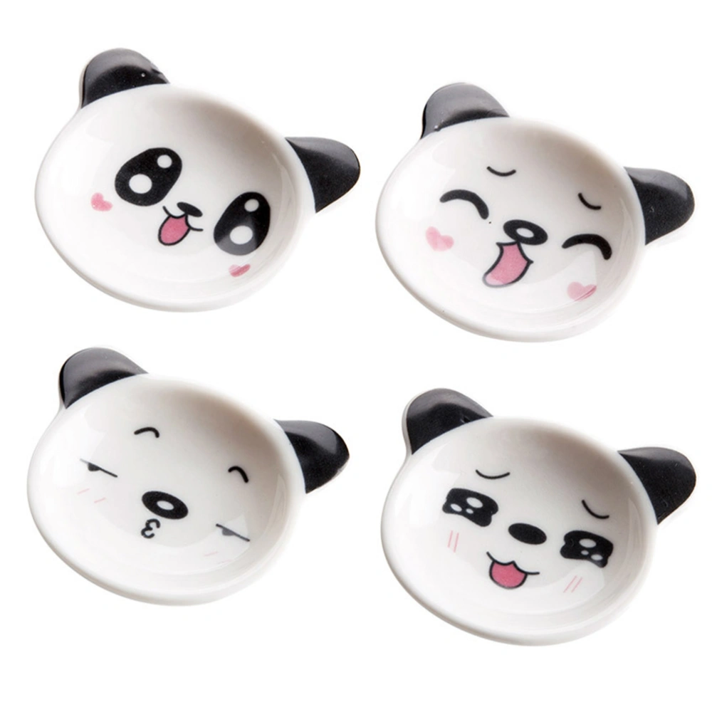 4pcs Household Ceramic Dessert Vinegar Dish Saucer Restaurant Saucer Cartoon Panda Shape Design for Home (Black + White)