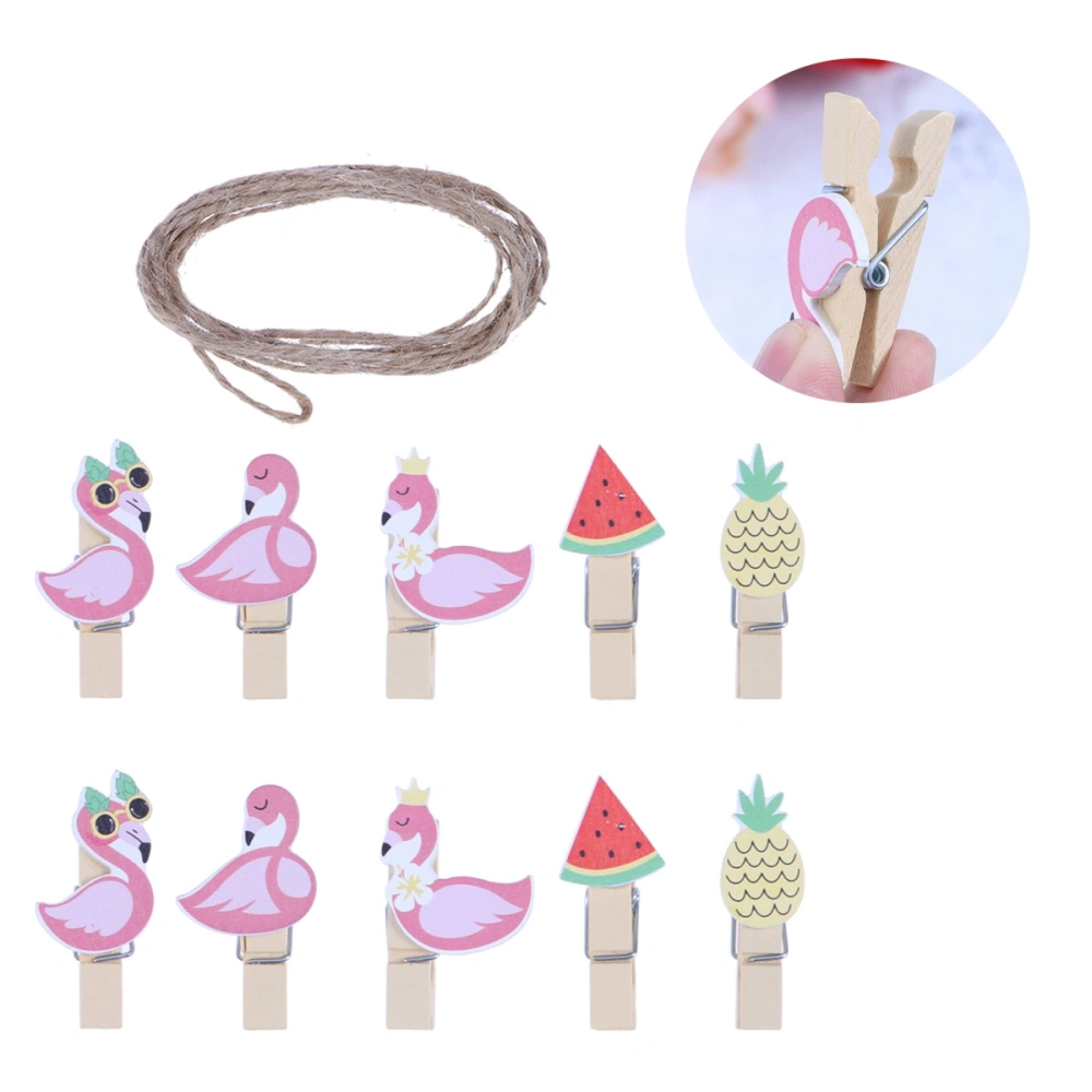 10 Pcs Creative Funny Flamingo Wooden Clips Photo Clips Note Memo Holder Party Favors