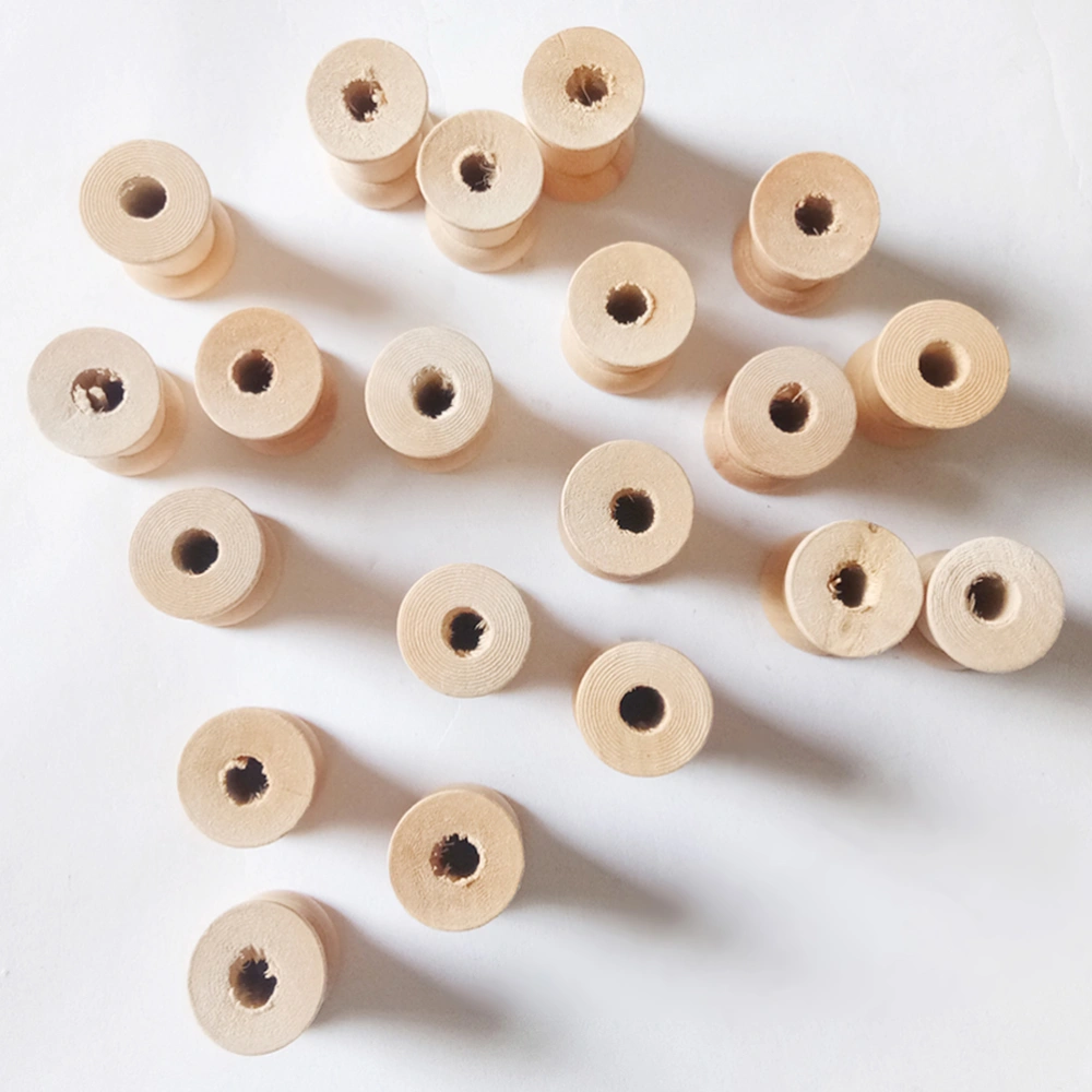 20Pcs Vintage Style Empyty Wooden Bobbins Spools Reels Organizer for Sewing Ribbons Twine Wood Crafts Tools Thread Wire