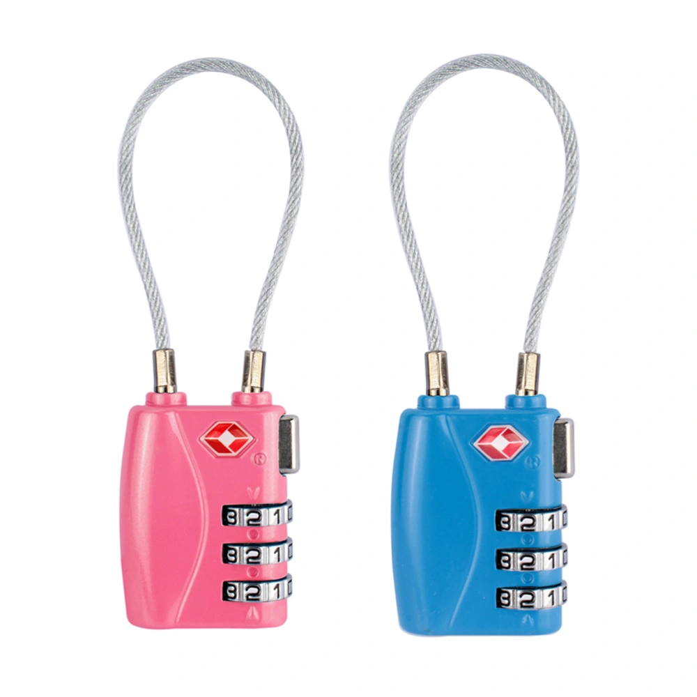 Password Padlock TSA Customs Lock Travel Padlock Steel Wire Rope 3-Bit Password Customs Lock Wire Rope Password Lock(Blue and Pink)