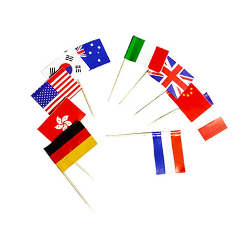 50pcs National Flag Picks Flag Toothpicks Cocktail Sticks Sandwich Fruit Cake Cupcake Toppers Party Supplies (Mixed Style)