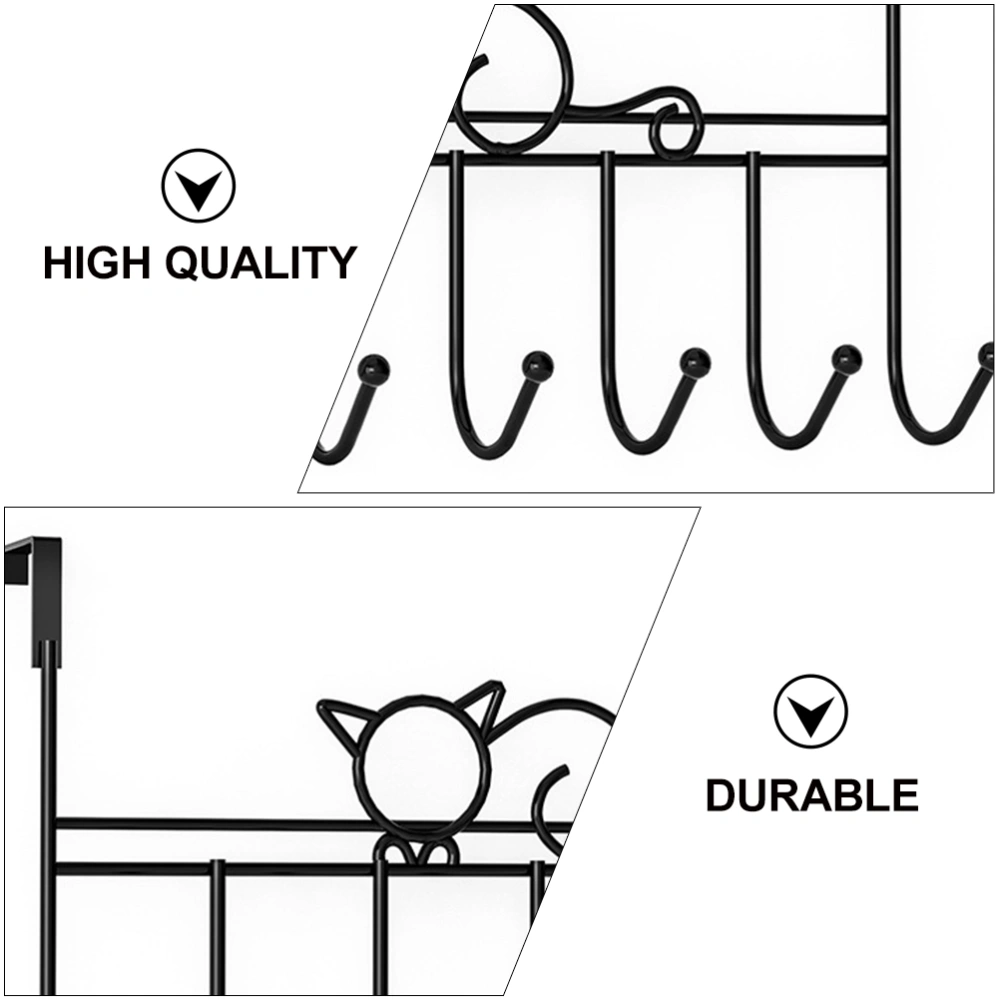 7 Hooks Towel Hanger Organizer Black Coat Hooks Cat Design Door Storage Rack