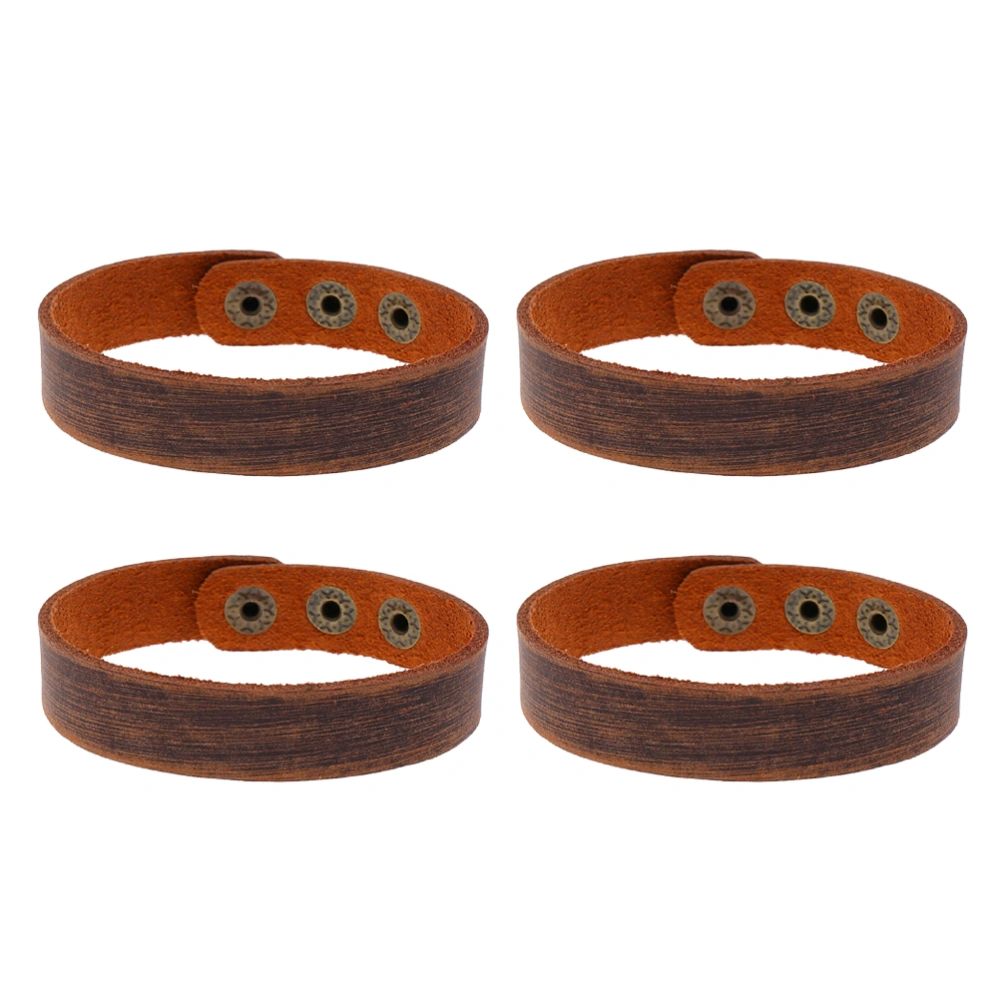 4PCS 1.6CM DIY Cowhide Bracelet Simple Plain Leather Bracelet Creative Hand Chain DIY Wrist Bangle Decor Unisex Wrist Jewelry Supplies for Women Man Wearing (Retro Brown)