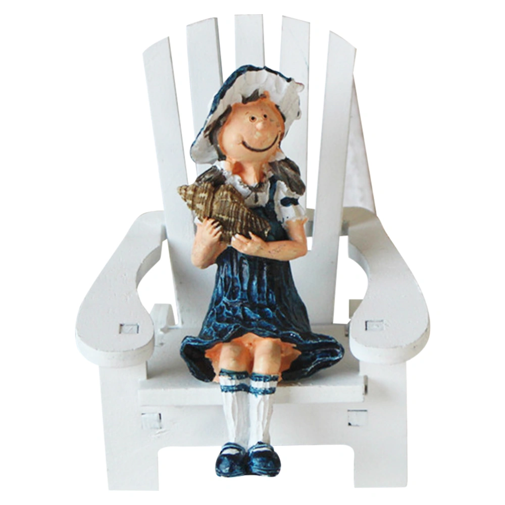 Beach Chair Ornament Creative Desktop Decor Wooden Crafts Tabletop Decoration Adornment for Living Room Bedroom (Girl Doll Pattern)