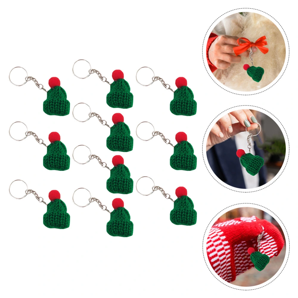 10 Pcs 1 Set Adorable Knit Hat Shape Key Chains Crafted Key Decors (Green 2)