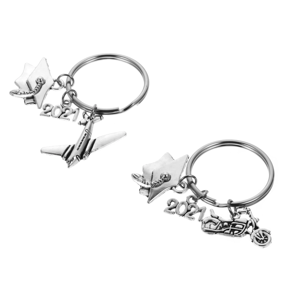 2pcs Stainless Steel Graduation Keychain Gifts Creative Bag Pendants Key Rings