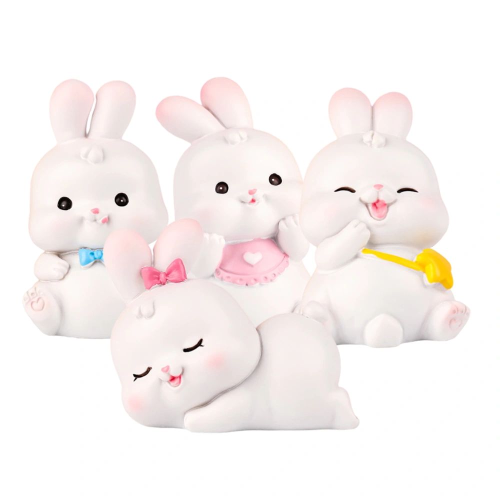 4Pcs Micro Landscape Bunny Decors Resin Rabbit Ornaments Resin Tabletop Decors