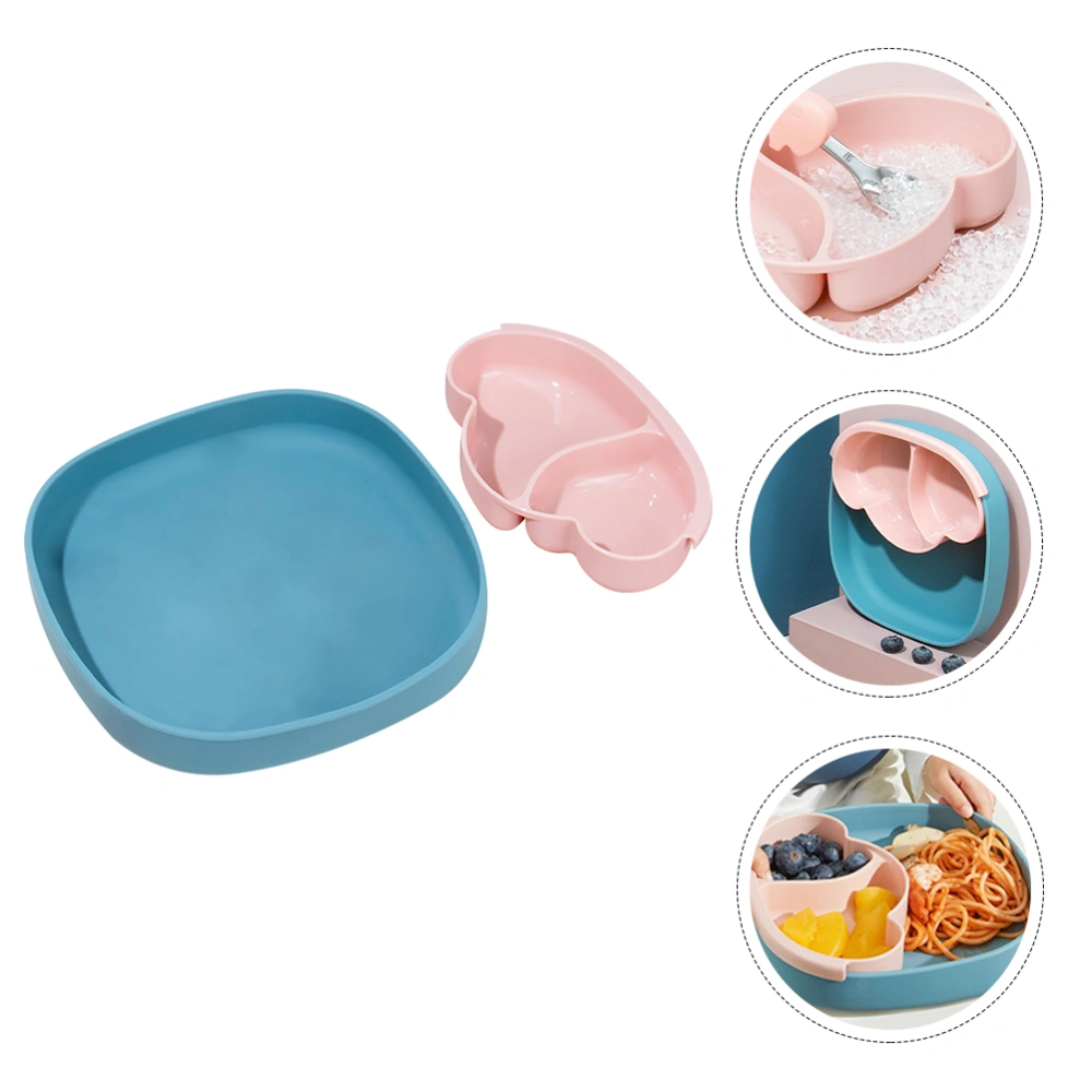 1 Set Silicone Eating Plate Compartments Plate Suction Cup Baby Dinner Plate