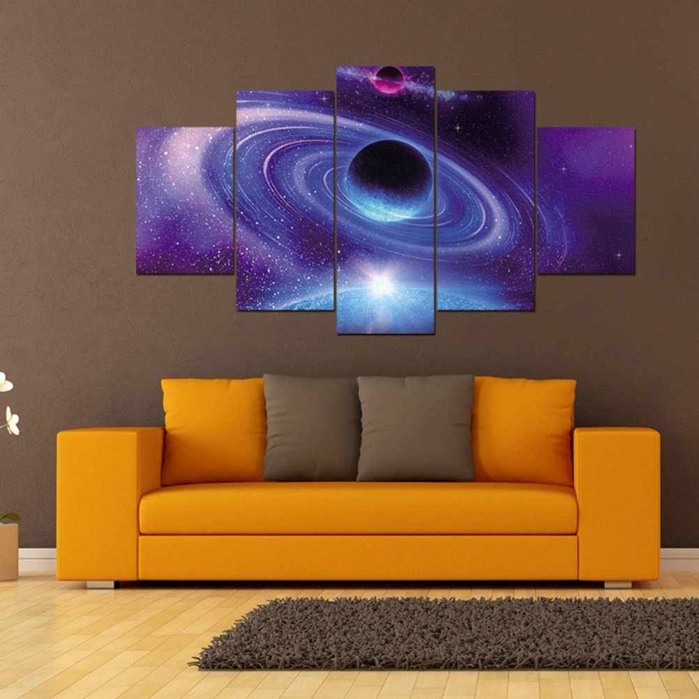 5 Panel Combination Oil Painting Universe Art Wall Hanging Frameless Stick Picture Kit for Decoration Home Room (WPH-58)
