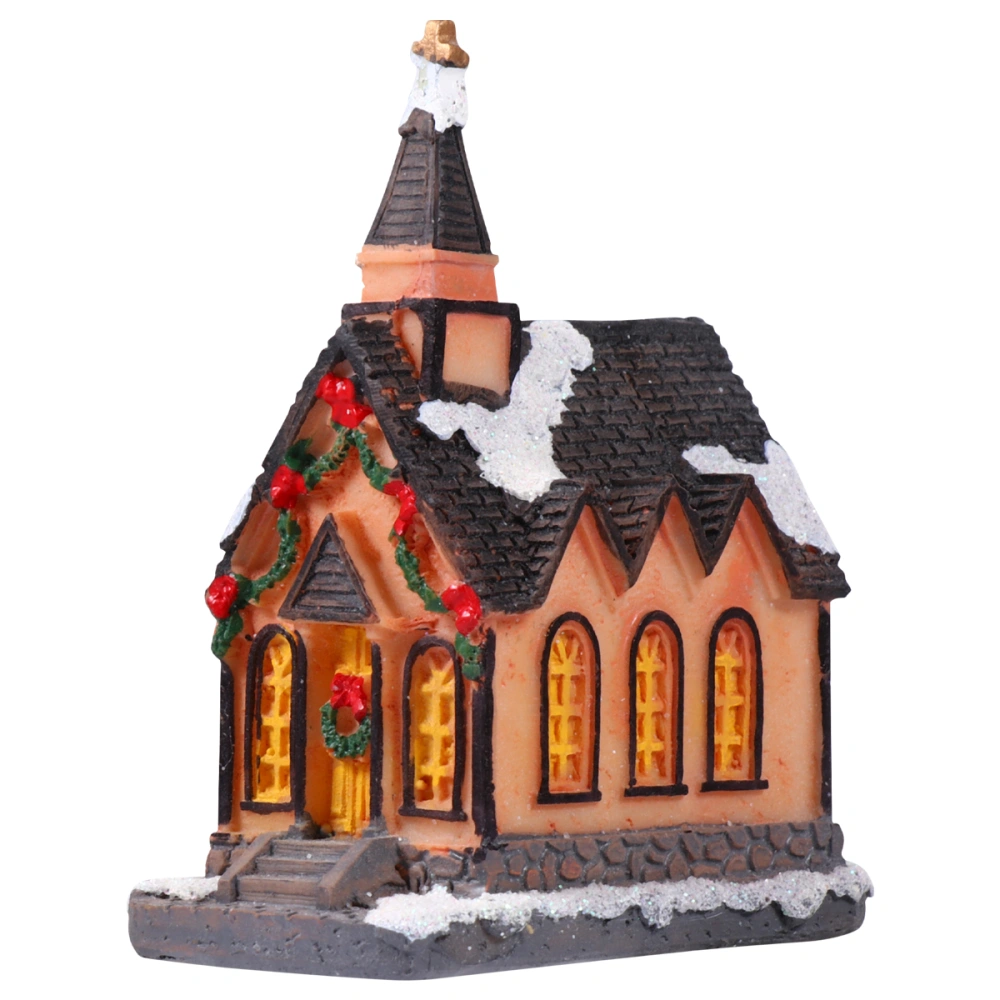 1Pc Christmas Luminous House with LED Light Resin Villa Craft Party Ornament