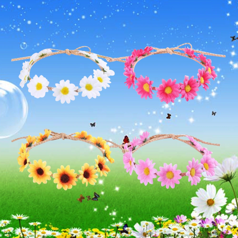 4pcs Sunflower Headband Headpiece Simulation Flower Hair Garland Wreath for Festival Party Holidays Photo Taking Wedding (White + Blue + Pink + Rosy)