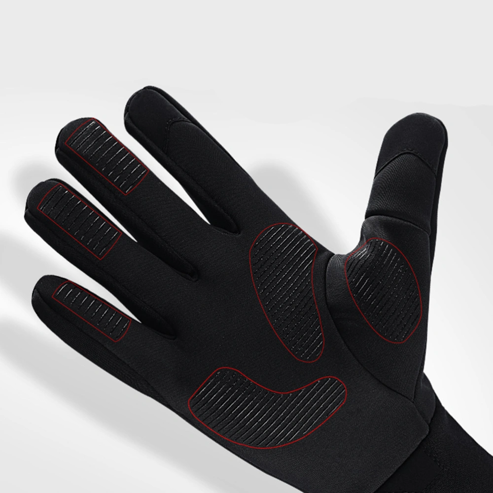 Unisex Winter Gloves Sign Printed Anti-slip Sports Gloves Touch Screen Gloves Warm Reflective Silicone Strip Gloves - XL (Black)