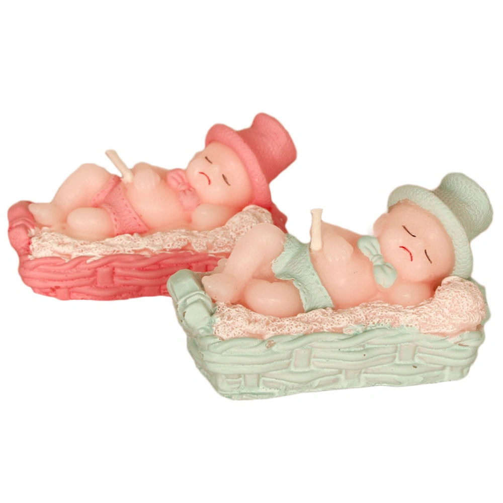 2pcs Baby Boy in Cradle Design Candles Simulate Baby Shape Candle Desktop Decoration Creative Candles Gift Kids Birthday Cake Decor