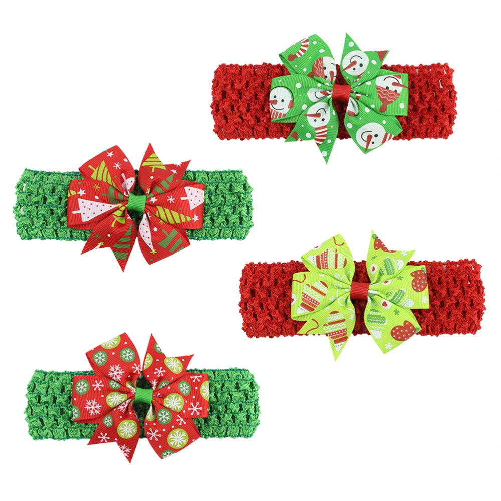 4pcs Bowknot Hair Bands Christmas Theme Elastic Headdress Hair Accessorie Band for Kids Baby Girls (Random Pattern)