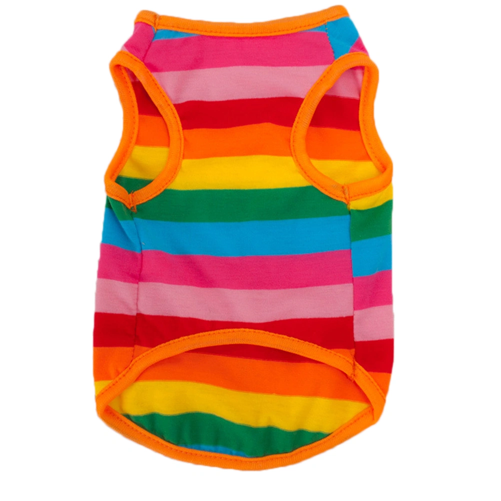 Stylish Dog Puppy Dress Waistcoat Rainbow Stripe Pet Summer Clothes Vest Shirts Size S
