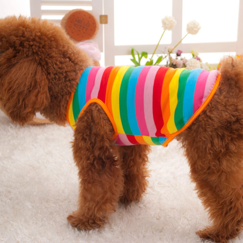 Stylish Dog Puppy Dress Waistcoat Rainbow Stripe Pet Summer Clothes Vest Shirts Size S