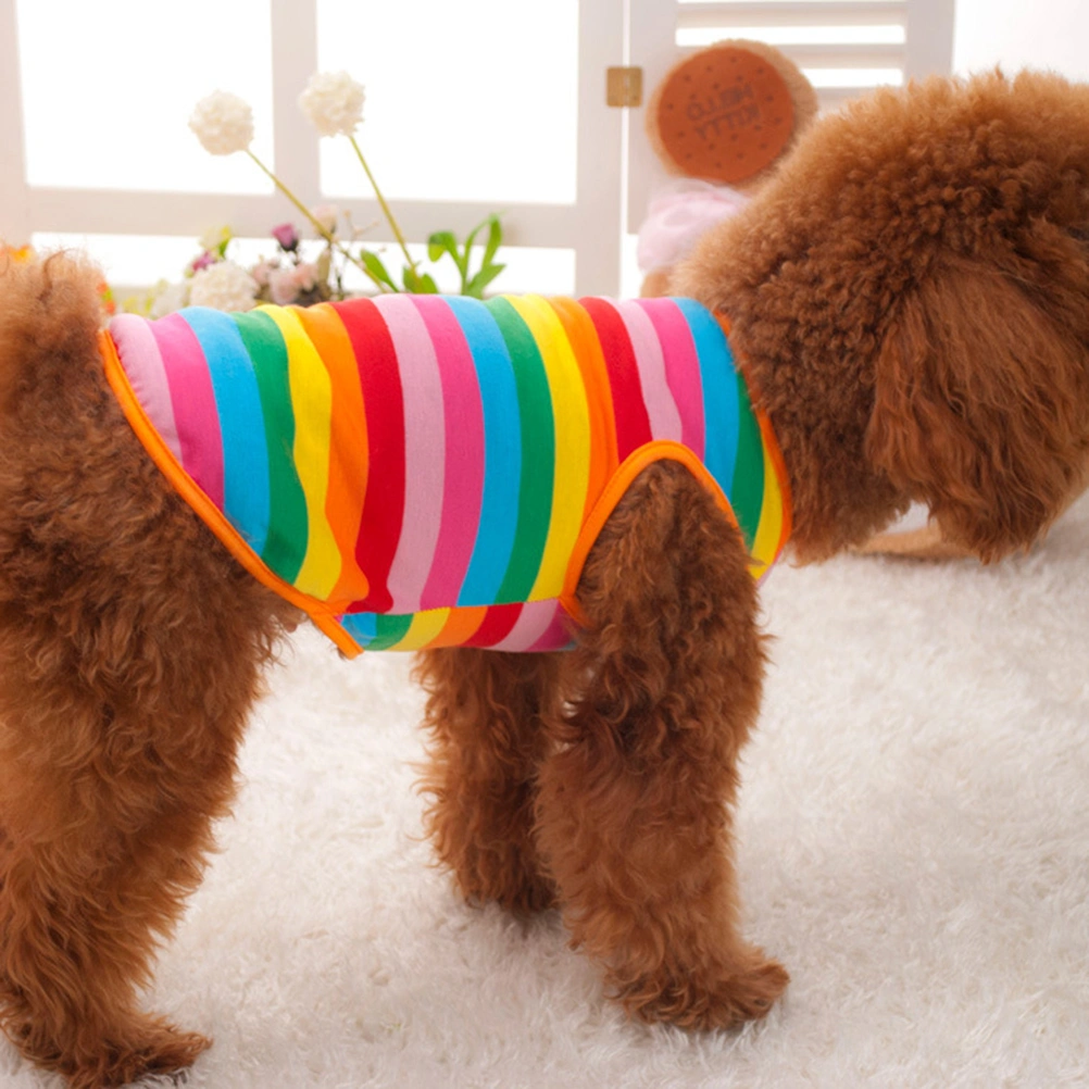 Stylish Dog Puppy Dress Waistcoat Rainbow Stripe Pet Summer Clothes Vest Shirts Size S