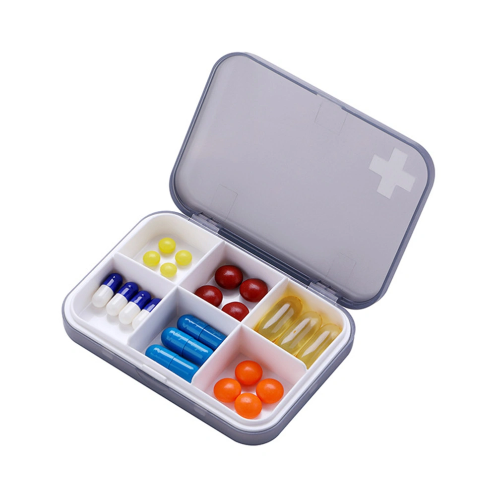 2pcs Multifunction Pill Storage Box 6 Compartments Pill Organizer Portable Medicine Case (Grey)