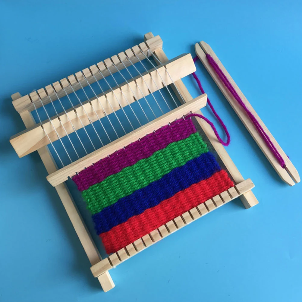 Wooden Knitter Toys Children DIY Handmade Woolen Yarn Weaving Machine Educational Knitter for Girl Boy (Khaki)