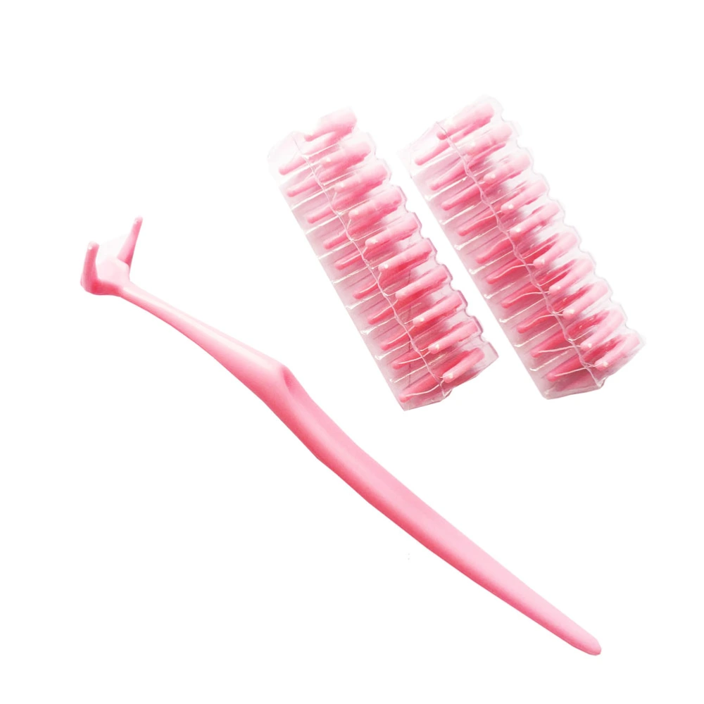 20pcs Replaceable Dental Care Cleaner Plastic Toothpick Nylon Wire Floss Stick Portable Between Teeth Cleaning Tools Set (Pink)