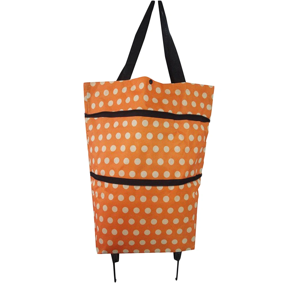 Collapsible Folding Shopping Bag with Wheels Shopping Trolley Trolley Bags Foldable Shopping Cart Wheeled Shopping Bag Travel Bag (Orange Polka Dot)