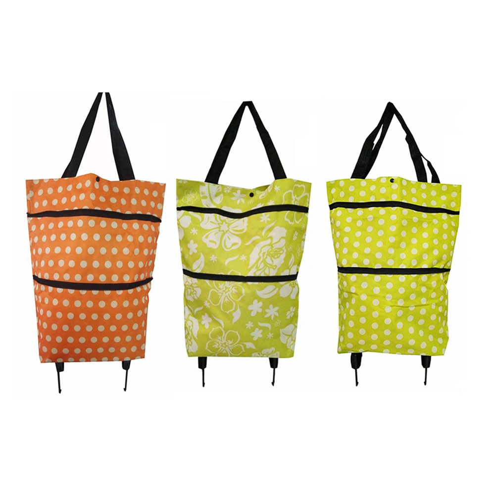 Collapsible Folding Shopping Bag with Wheels Shopping Trolley Trolley Bags Foldable Shopping Cart Wheeled Shopping Bag Travel Bag (Orange Polka Dot)