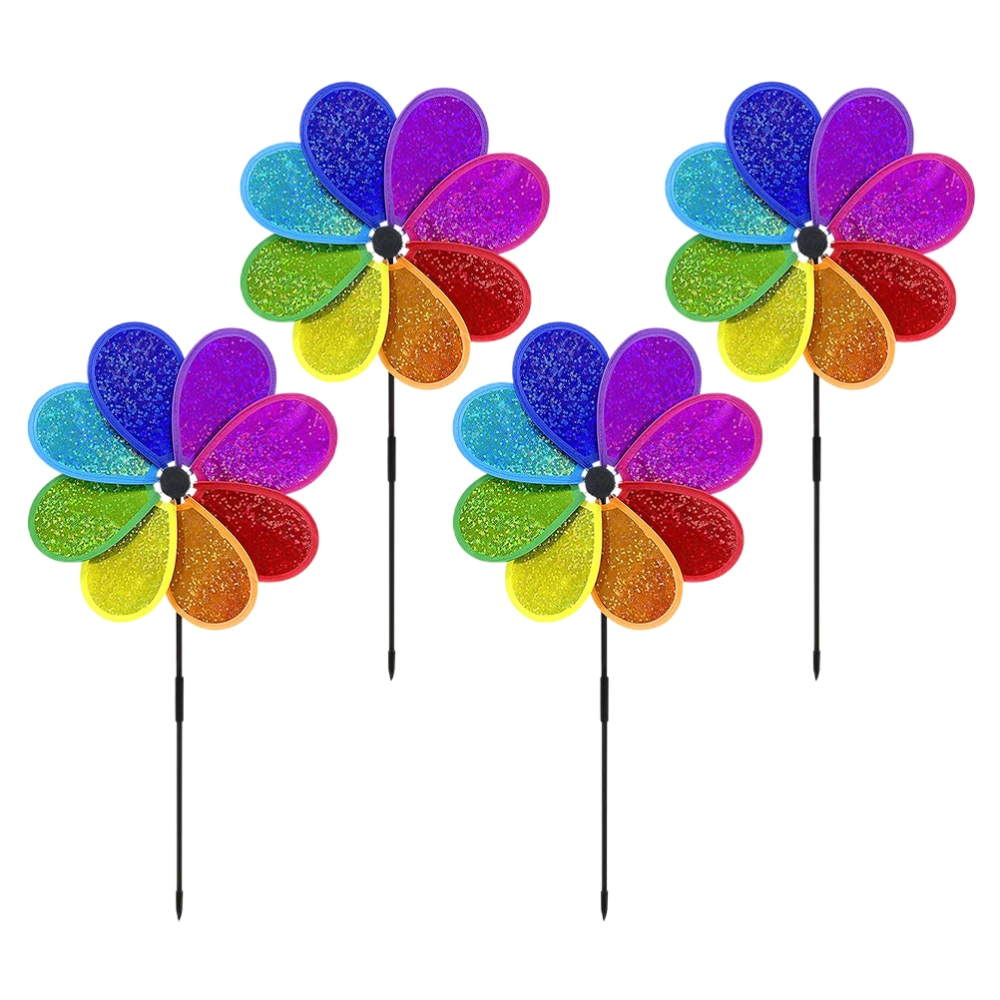 4pcs Garden Windmill Decors Children Pinwheel Plaything Flower Design Windmills