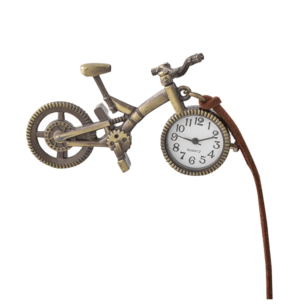 Creative Bycicle Shaped Pocket Watch Retro Hanging Watch Delicate Craft Hanging Pendant with Leather Rope