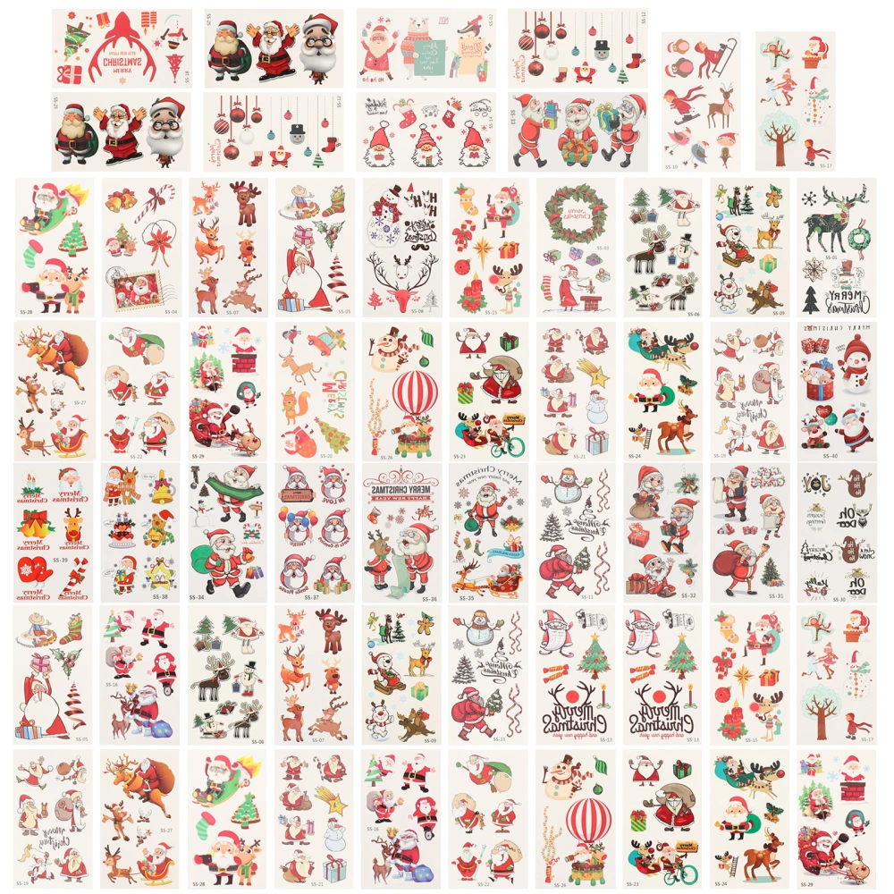 60Pcs Christmas Theme Tattoos Decals Kids Tattoos Decal Decors (Assorted Color)