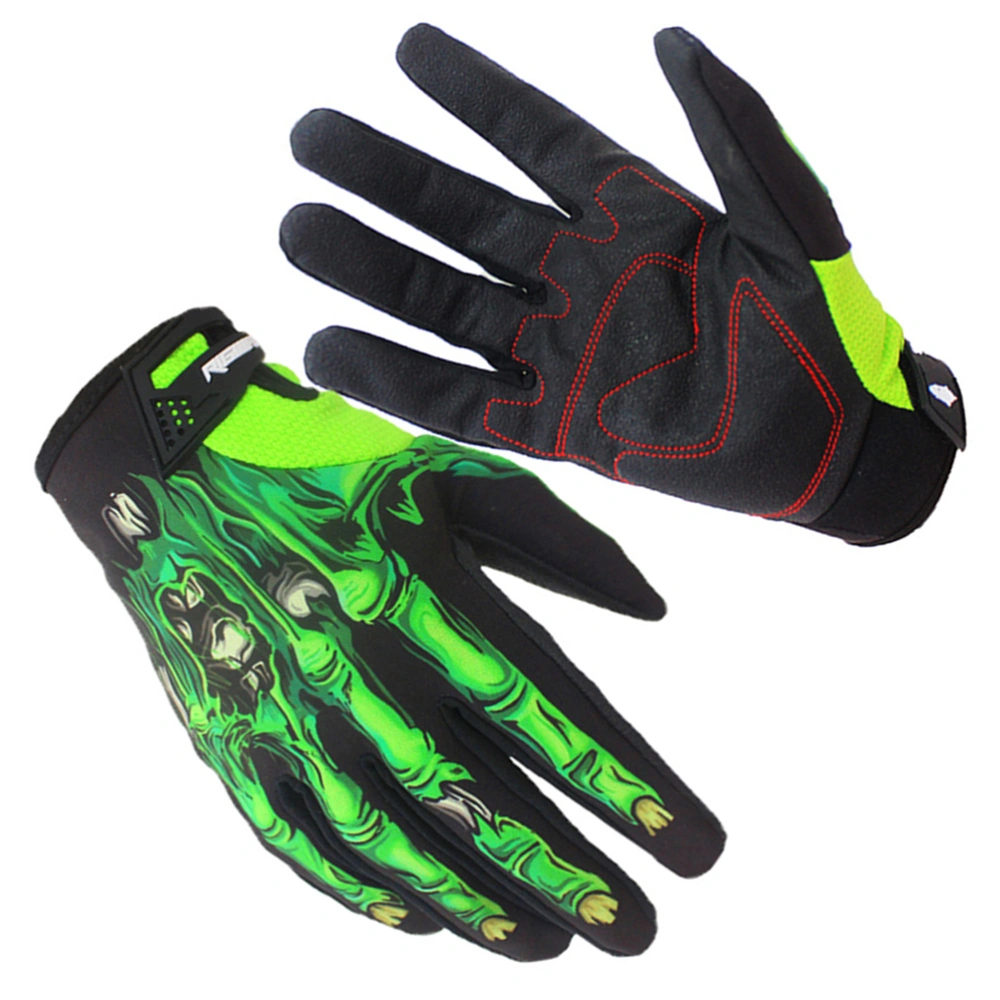 1 Pair of Winter Gloves Waterproof Touch Screen Finger Gloves Skull Pattern Warm Hands Protection Cover for Outdoor Motorcycle Climbing Hiking (Green, Size M)