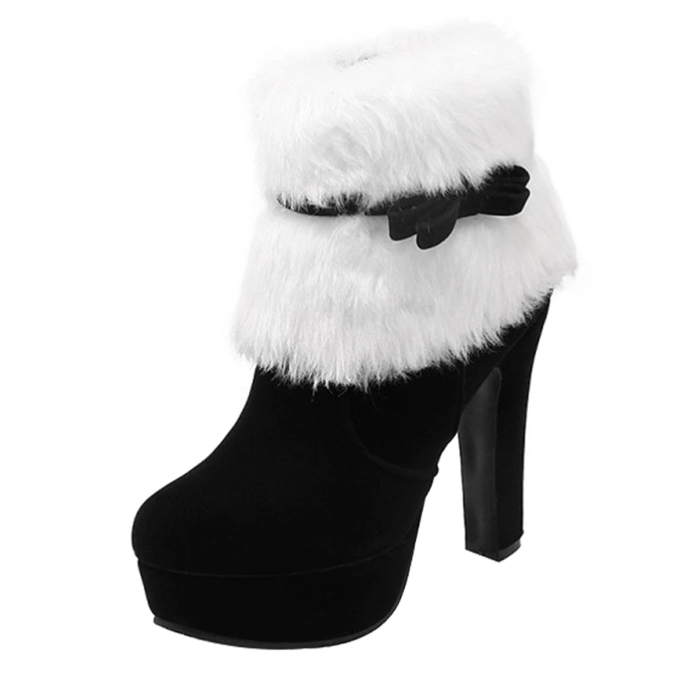 Christmas Winter High Heel Thicken Platform Plush Ankle Shoes Short Boot